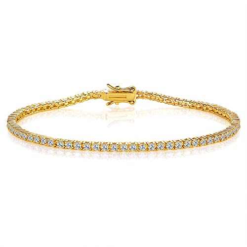 2.0MM Tennis Bracelet for Women and Men，18K White/Yellow Gold Plated Round 2mm Cubic Zirconia Classic Tennis Bracelet - color: Gold Plated, size: 8.5 inch