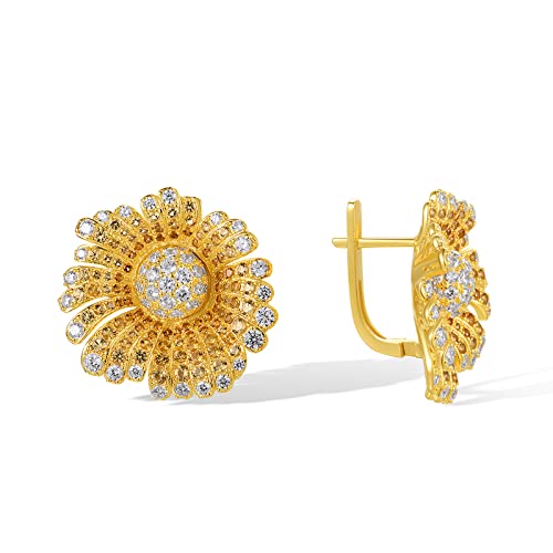 Santuzza Sterling Silver Gemstone Flower Earrings for Women - color: [A] Daisy-Yellow