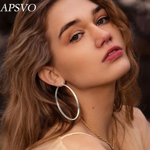 Apsvo Hoop Earrings for Women, 5mm Wide 14K Gold Plated/Silver Hoop Earring Hypoallergenic 925 Sterling Silver Earrings Lightweight Large Earrings for Women - color: 3mmWide-60mmSilver