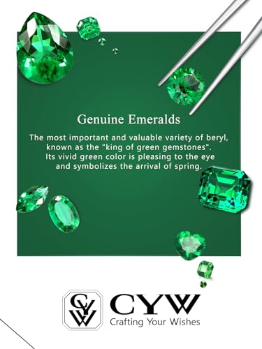 CYW Genuine Sapphire/Emerald/Ruby/Moissanite Necklace for Women, Really Authentic Solid 925 Sterling Silver, 16"/18"/20" Adjustable Chain, Anniversary Mother's Day Valentines Gift - color: Emerald - Round - White Gold, size: 8mm
