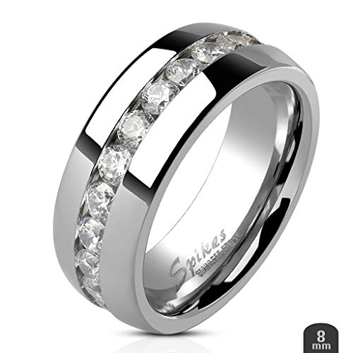 Marimor Jewelry His and Hers Stainless Steel Princess Wedding Ring Set and Eternity Wedding Band - color: White, size: Women's 07 & Men's 10