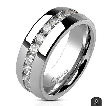 Marimor Jewelry His and Hers Stainless Steel Princess Wedding Ring Set and Eternity Wedding Band - color: White, size: Women's 10 & Men's 05
