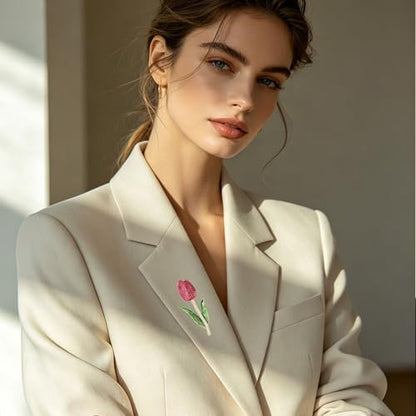 Rhinestone Tulip Flower Brooch Pin for Women Dainty Floral Lapel Pin Gold Plated Tulip Flowers Green Leaf Broochs Pins Trendy Wedding Party Jewelry Accessories - color: Rose