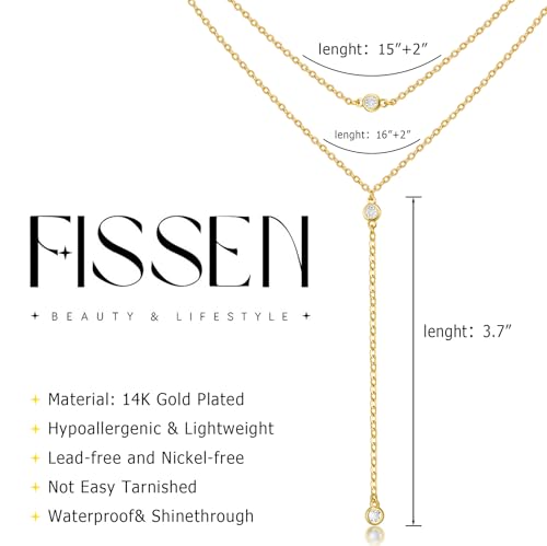 14K Gold Plated Layered Lariat Necklace for Women - Waterproof Non-Tarnish Dainty Gold Chain Necklace, Long Boho Statement Jewelry for Wedding, Prom, Summer Vacation Gifts - color: Layered CZ Y Necklace-Gold