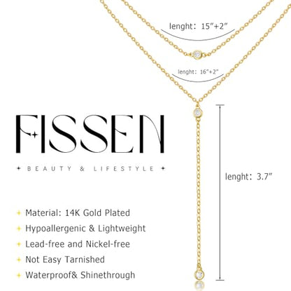 14K Gold Plated Layered Lariat Necklace for Women - Waterproof Non-Tarnish Dainty Gold Chain Necklace, Long Boho Statement Jewelry for Wedding, Prom, Summer Vacation Gifts - color: Layered CZ Y Necklace-Gold