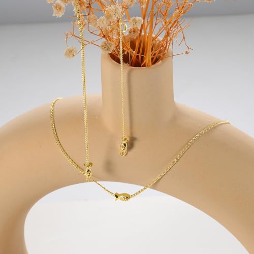LLWOM Gold Necklace for Women-14k Gold Plated Infinity Necklace Star Of David Necklace Evil Eye Cross Pendants Heart Dainty Gold Necklace For Women - color: Gold -Fish