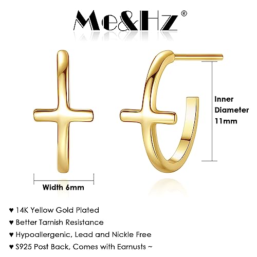 Me&Hz Gold Huggie Earrings Small Huggie Hoop Earrings for Women 14K Gold Plated Hypoallergenic Cubic Zirconia Huggies Mini Silver Hoop Earring for Women - color: Gold,Cross