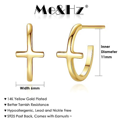 Me&Hz Gold Huggie Earrings Small Huggie Hoop Earrings for Women 14K Gold Plated Hypoallergenic Cubic Zirconia Huggies Mini Silver Hoop Earring for Women - color: Gold,Cross