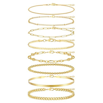 Gold Bracelets Set for Women Trendy, 14K Real Gold Plated Jewelry for Women Dainty Chain Bracelet Stack, Non Tarnish Gold Stackable Bracelets Pack Fashion Accessories Gifts - color: Style1-gold