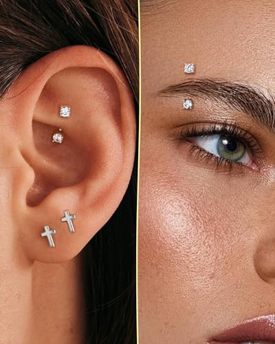 925 Sterling Silver Rook Piercing Jewelry, 16g Eyebrow Ring, Eyebrow Piercing, 6mm-8mm Rook Earring, Vertical Lip Labret Piercing Jewelry for Women Men - style: 8mm