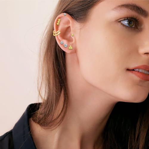 12 Pairs Stud & Hoop Earrings Set for Women 2-5mm Colorful Ball & Cubic Zirconia Stud earrings 8/10/12mm Hoop Earrings Hypoallergenic Stainless Steel Jewelry Gift Collection - color: light blue