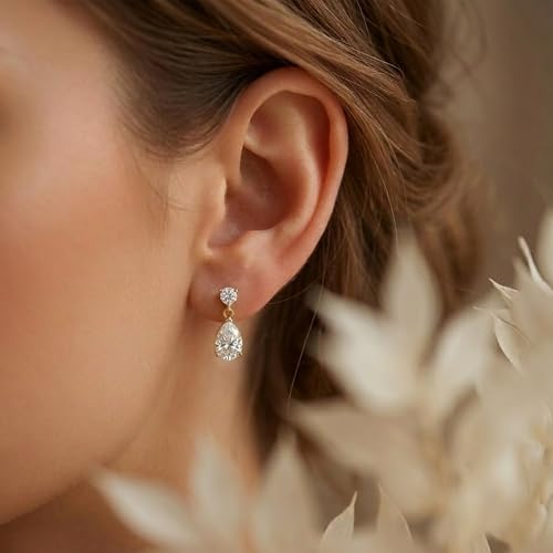Mchic Dangle Earrings for Women: 18K Gold Plated CZ Drop Earrings Dainty Trendy Hypoallergenic Teardrop Bridal Wedding Style, Sparkly Elegant Dangling Jewelry Gift for Women Bridesmaid Prom Formal - color: Style 2-Gold