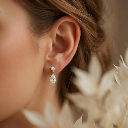 Mchic Dangle Earrings for Women: 18K Gold Plated CZ Drop Earrings Dainty Trendy Hypoallergenic Teardrop Bridal Wedding Style, Sparkly Elegant Dangling Jewelry Gift for Women Bridesmaid Prom Formal - color: Style 2-Gold