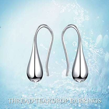 Pull Through Teardrop Dangle Earrings 925 Sterling Silver Simple Water Drop Earrings Birthday Mother's Day Christmas Gifts for Women - style: pull through teardrop earrings