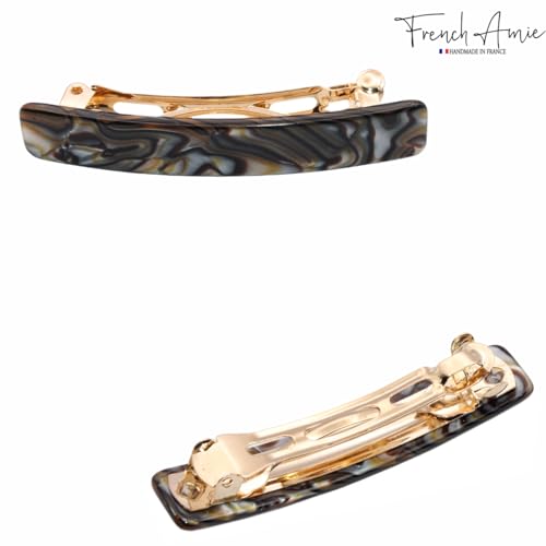 French Amie Bar Onyx Silver Grey Small 2 1/4 Inch Hair Clip Barrette | Handmade Cellulose Acetate Durable Grip For Women Girls Teens Everyday Style - color: Onyx Silver Grey