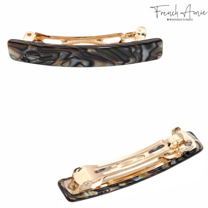 French Amie Bar Onyx Silver Grey Small 2 1/4 Inch Hair Clip Barrette | Handmade Cellulose Acetate Durable Grip For Women Girls Teens Everyday Style - color: Onyx Silver Grey