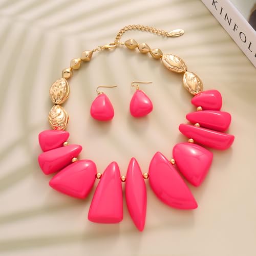 Bocar Chunky Beaded Necklace - color: Rose-Set