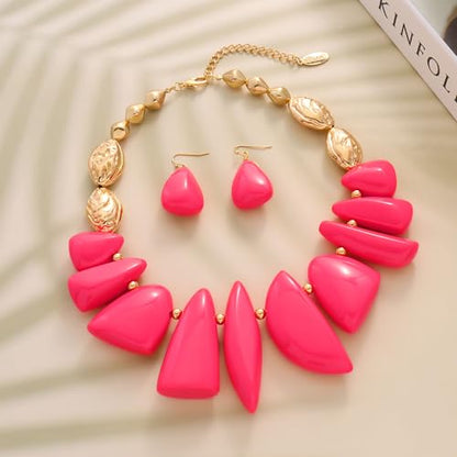 Bocar Chunky Beaded Necklace - color: Rose-Set