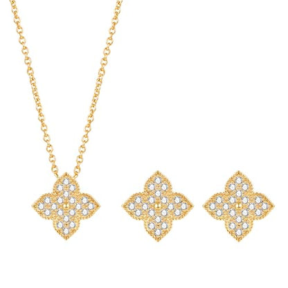 COBI Jewelry Set for Women, 18K Gold & Rhodium Plated CZ Necklace & Earrings, Clover Halo Infinity Solitaire Feather Designs, Dainty Crystal Pendant Sets, Trendy Fashion Gifts for Her - style: CZ Four Leaf Clover