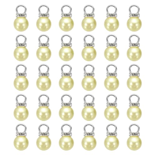 MECCANIXITY 100Pcs Imitation Pearl Pendant 10mm Faux Pearl Beads with Rhinestone for Dangle Jewelry Making Earrings Necklace Bracelets Crafts, Yellow - color: Yellow