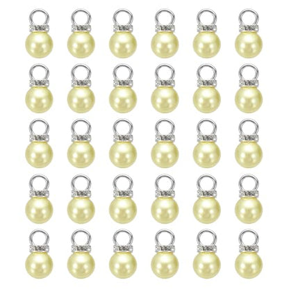 MECCANIXITY 100Pcs Imitation Pearl Pendant 10mm Faux Pearl Beads with Rhinestone for Dangle Jewelry Making Earrings Necklace Bracelets Crafts, Yellow - color: Yellow