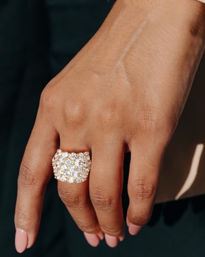 925 Sterling Silver Pave Birthstone Chunky Statement Rings for Women Men | 14K Gold Plated/Silver Large Dome Ring Birthday Cocktail Jewelry,Size 6 to 10(with Gift Box) - color: 04-CZ-14K Gold Plated-Apr.