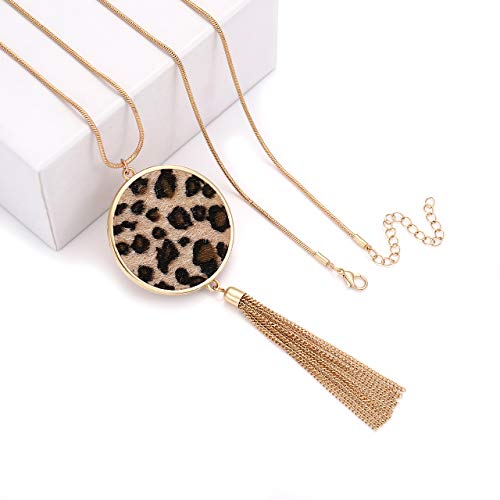 MOLOCH Long Necklaces For Woman Disk Circle Pendant Necklaces Tassel Fringe Necklace Set Statement Pendant - color: light leopard
