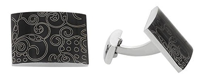 Men's Black Stainless Steel Cufflinks Art Unique Cuff Links with Hard-Sided Travel Presentation Gift Box for Men Man