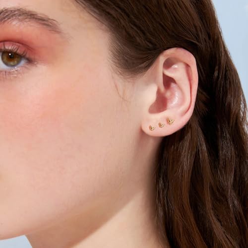 20G/18G/16G Titanium Flat Back Earrings, Threadless Nose Stud Tiny Stud Earrings, Cartilage Tragus Piercing Jewelry Conch Helix Stud - color: Butterfly(gold 3pcs), size: 16ga(1.2mm)