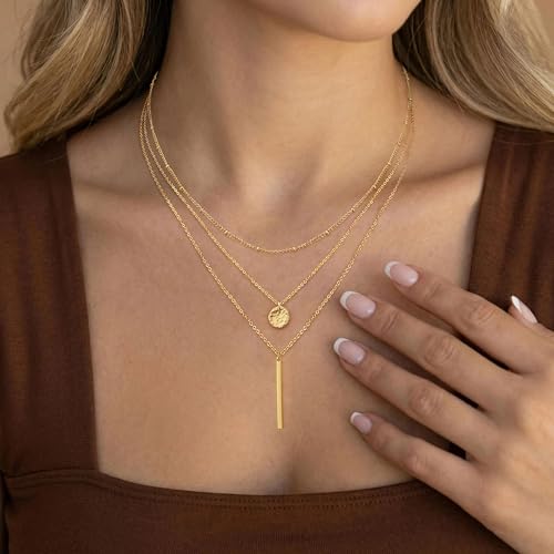 Layered Necklaces for Women - Dainty Necklace Stack 14K Gold Plated Layering Pendant Necklace Set Simple Gold Necklaces for Women Trendy Jewelry Gifts for Women - color: Gold-Set1