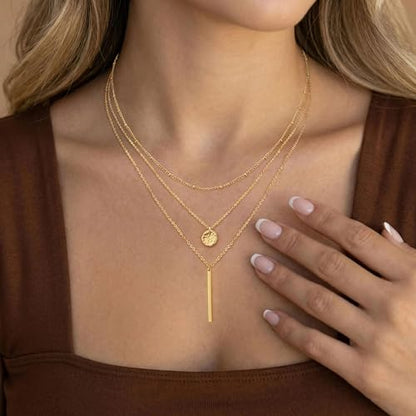 Layered Necklaces for Women - Dainty Necklace Stack 14K Gold Plated Layering Pendant Necklace Set Simple Gold Necklaces for Women Trendy Jewelry Gifts for Women - color: Gold-Set1