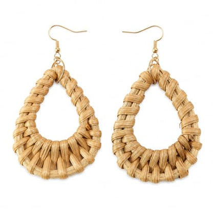 Handmade Rattan Teardrop Dangle Earrings for Women, Lightweight Boho Woven Statement Earrings with Gold Fish Hook, Natural Straw Weave Vacation Jewelry for Summer Beach - style: Tear Drop