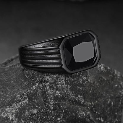 Cubic Zirconia Rings for Men Women Stainless Steel Birthstone Ring Square Cut Statement Jewelry Size 7-14 - color: Black-Black Onyx, size: 08