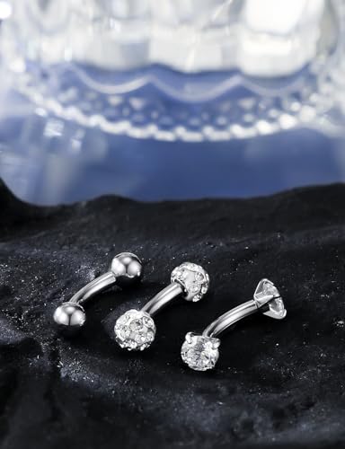18G 16G 14G Eyebrow Ring Piercing Jewelry Surgical Steel Internal Thread Vertical Labret Lip Ring Rook Daith Earrings Belly Button Ring Piercing Jewelry for Women Men CZ Silver Black Gold - color: Silver, size: 16G, 6mm Length
