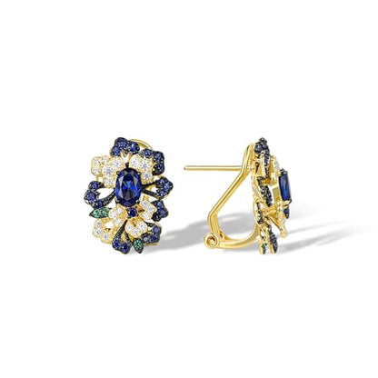 Santuzza Sterling Silver Gemstone Flower Earrings for Women - color: [A]Peony-Blue & Yellow