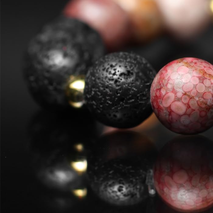 Tigranes Premium Natural Stone Bracelet Collection – Handmade Gemstone Jewelry in Luxury Branded Gift Box - style: Pink Lava