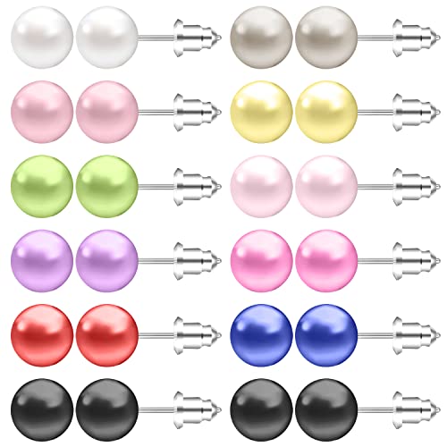 AoedeJ Colorful Pearl Stud Earrings - Small Pearl Earrings Set in Stainless Steel for Women - color: 8mm