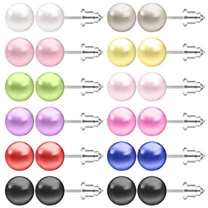 AoedeJ Colorful Pearl Stud Earrings - Small Pearl Earrings Set in Stainless Steel for Women - color: 8mm