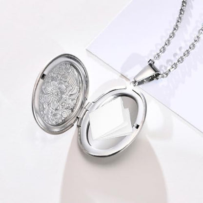 2 Pcs Locket Necklace that Holds Pictures Stainless Steel Locket Pendant Necklace Image Chain Necklaces for Women - color: Oval 1