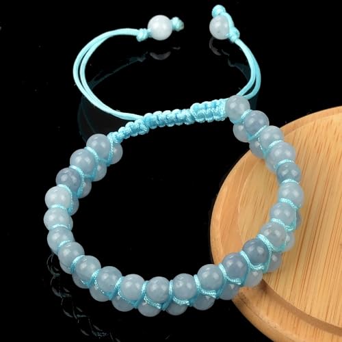 MASSIVE BEADS Double Layer Natural Chakra Healing Power Crystals Macrame Bracelet Yoga Stone Beads Gemstone Meditation Relax Anxiety Bangle for Unisex Women Men - color: Aquamarine, size: 6mm