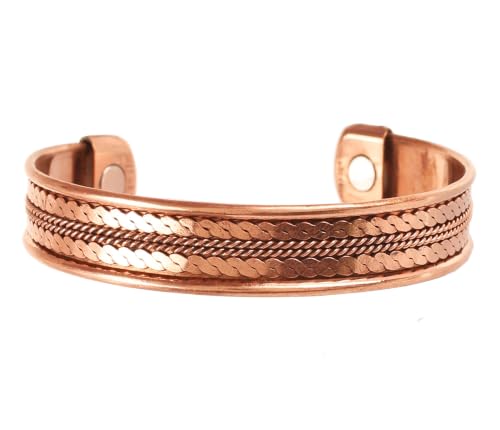 Touchstone Copper magnetic bracelet Tibetan style. Hand forged with solid and high gauge pure copper. Delicate brass inlay. - style: Braided 2