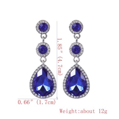 YINLI Elegant Wedding Bridal Crystal Tear Drop Dangle Earrings for Women - color: Blue,Silver