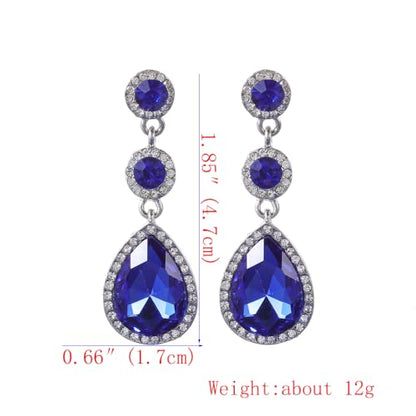 YINLI Elegant Wedding Bridal Crystal Tear Drop Dangle Earrings for Women - color: Blue,Silver