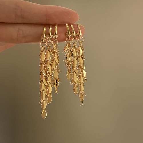 Long Dangle Earrings For Women, Fringe Chandelier Earrings Punk Metal Chain Earrings Hypoallergenic Lightweight Tassel Drop Earrings - color: H-Gold