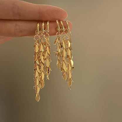 Long Dangle Earrings For Women, Fringe Chandelier Earrings Punk Metal Chain Earrings Hypoallergenic Lightweight Tassel Drop Earrings - color: H-Gold