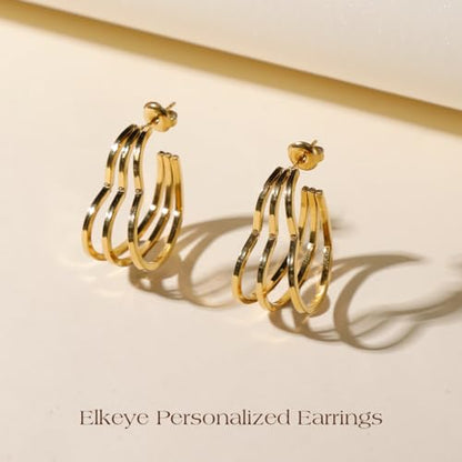 Golden Hoop Earrings For Women The Twisted Close-Fitting Hoop Shape Is Crafted With Gold-Plated Material And S925 Silver Pins Light Luxury Elegant Unique And Minimalist Style - color: GEE4009-Gold