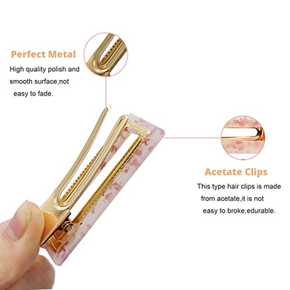 Parcce 12 Pcs Acrylic Resin Marble Hair Clips for Women Girls, 2.60-2.68 Inch Medium Decorative Barrettes, Rectangle & Teardrop Side Hair Clips with Metal Clip for Daily Styling