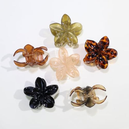 6 Pack Flower Hair Claw Clips for Women Hawaiian Plumeria Claw Clip (Brown) | Strong Hold Nonslip Large Hair Clip for Beach Holiday Thick Thin Hair Accessories - color: Brown