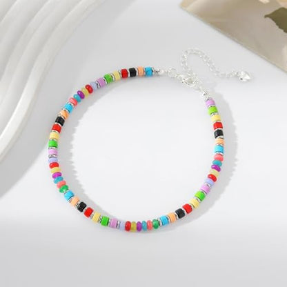 XIJIN Natural Stone Beaded Anklets for Women Handmade Beach Boho Turquoise Beads Ankle Bracelet Jewelry Gift for Her - color: Silver-A