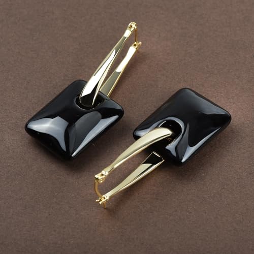 Multicolor Acrylic Dangle Hoop Earrings for Women, 2-Way Detachable Geometric Statement Earrings, Lightweight Fashion Jewelry Gifts - color: Black